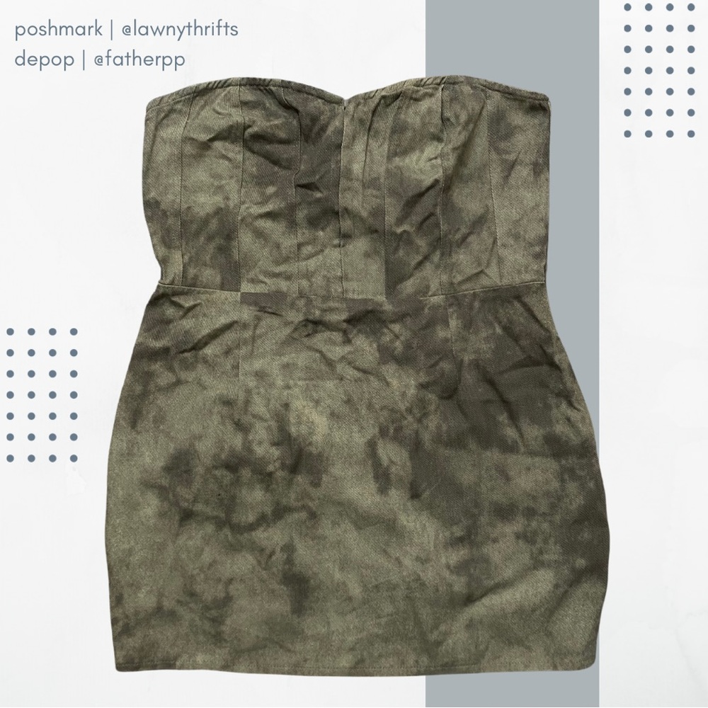 PLT Women's sz 12 Khaki Acid Wash Twill Blended Bandaeu Bodycon Dress NWT